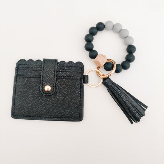 Black Beaded Wallet Wristlet