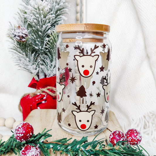 Reindeer Can Glass Cup