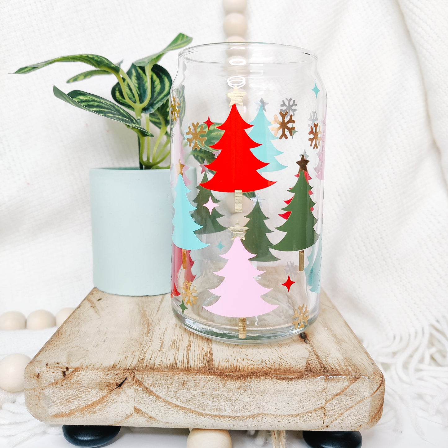 Glistening Treetop Can Glass Cup
