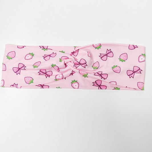 Strawberry and Bows Faux Knot Headband