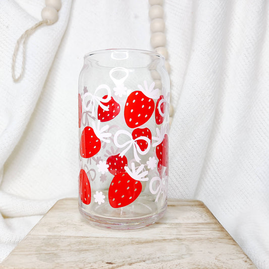 Berries and Bows Can Glass Cup