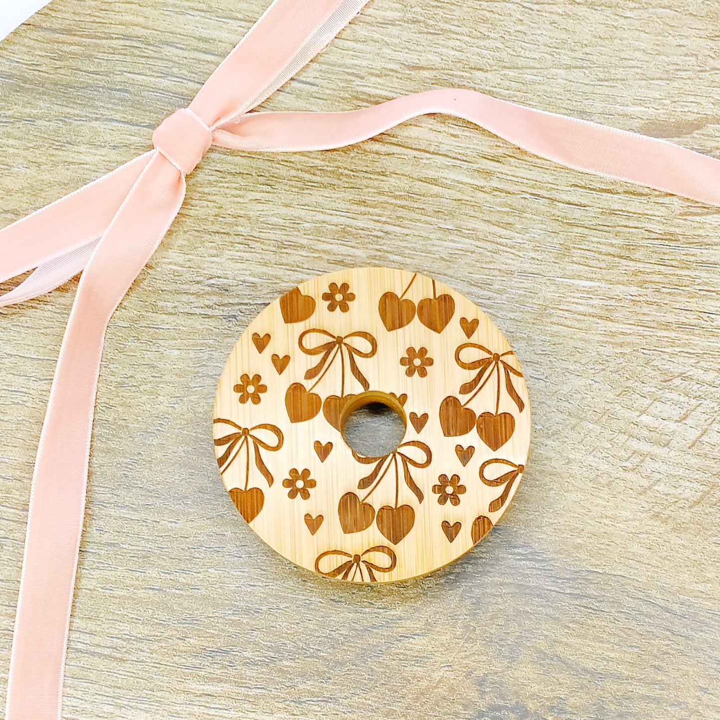 Engraved Cherries Can Glass Bamboo Lid