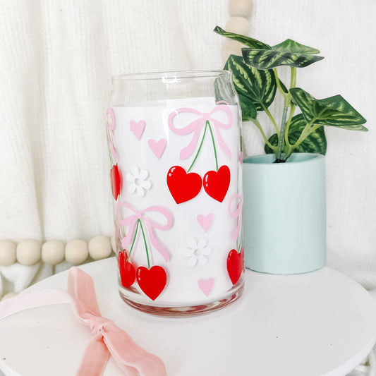 Bows and Cherries Can Glass Cup