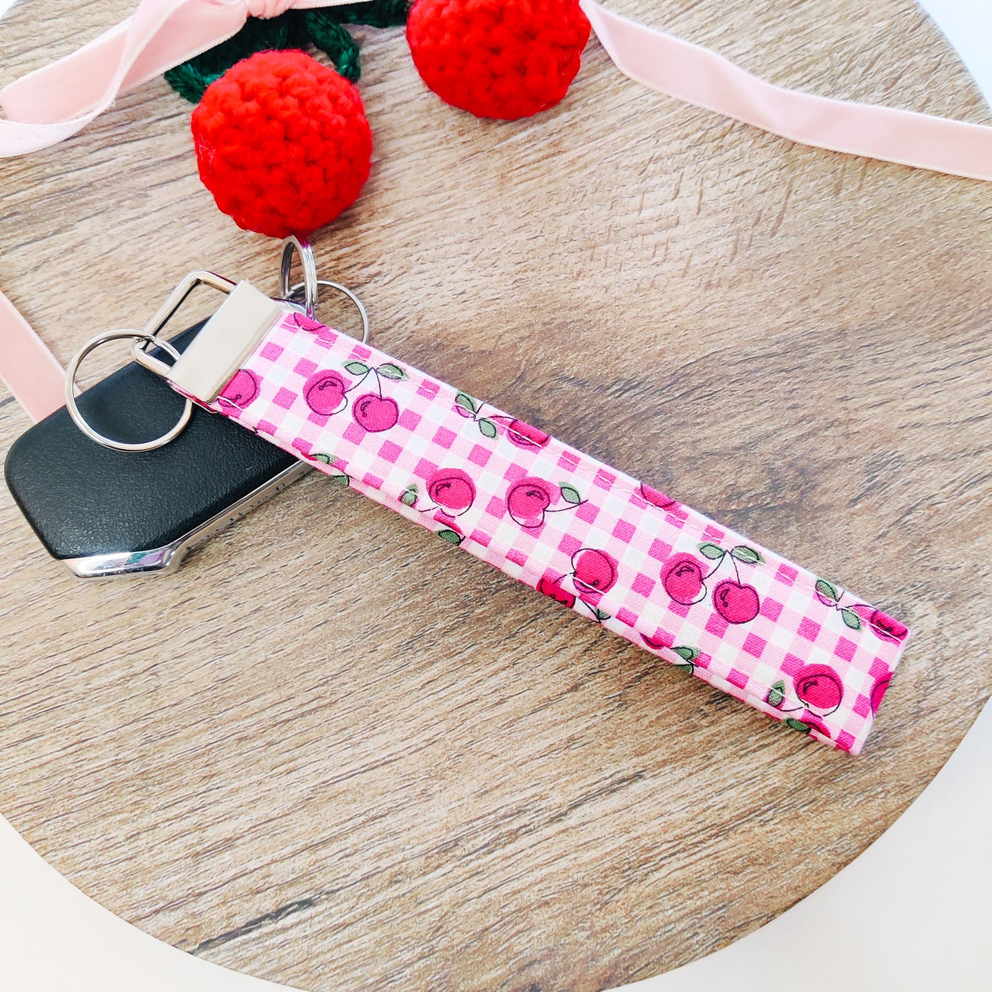 Gingham Cherries Keychain Wristlet