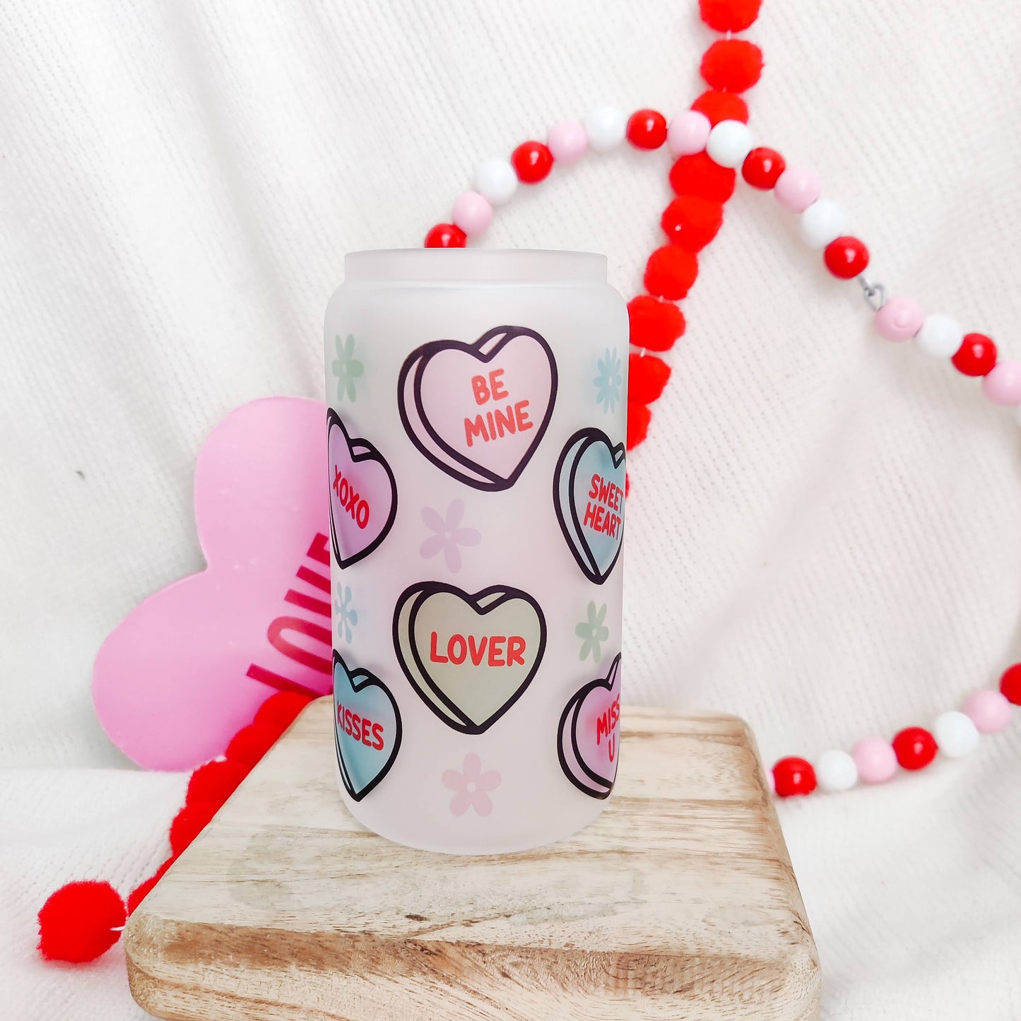 Conversation Hearts Can Glass Cup