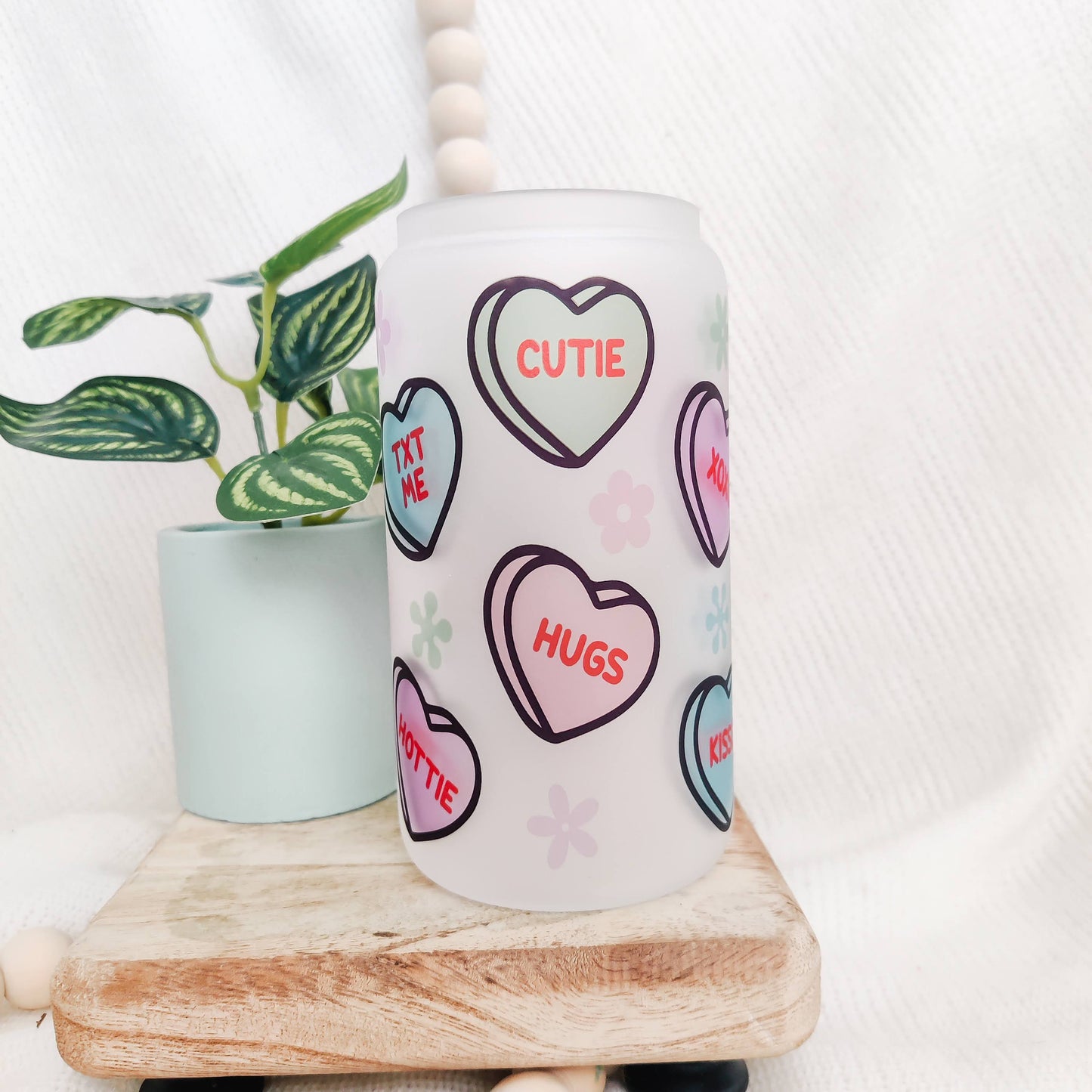 Conversation Hearts Can Glass Cup