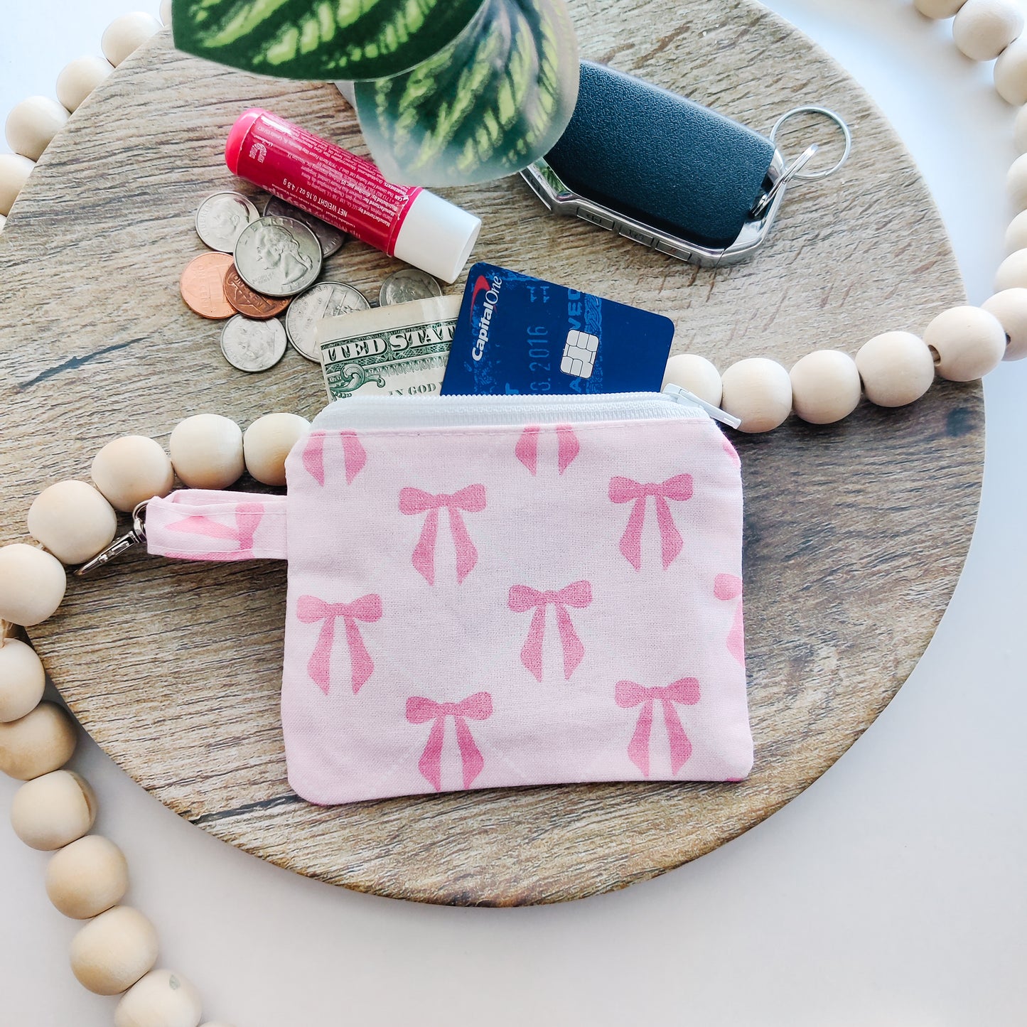 Pink Bow Zipper Pouch