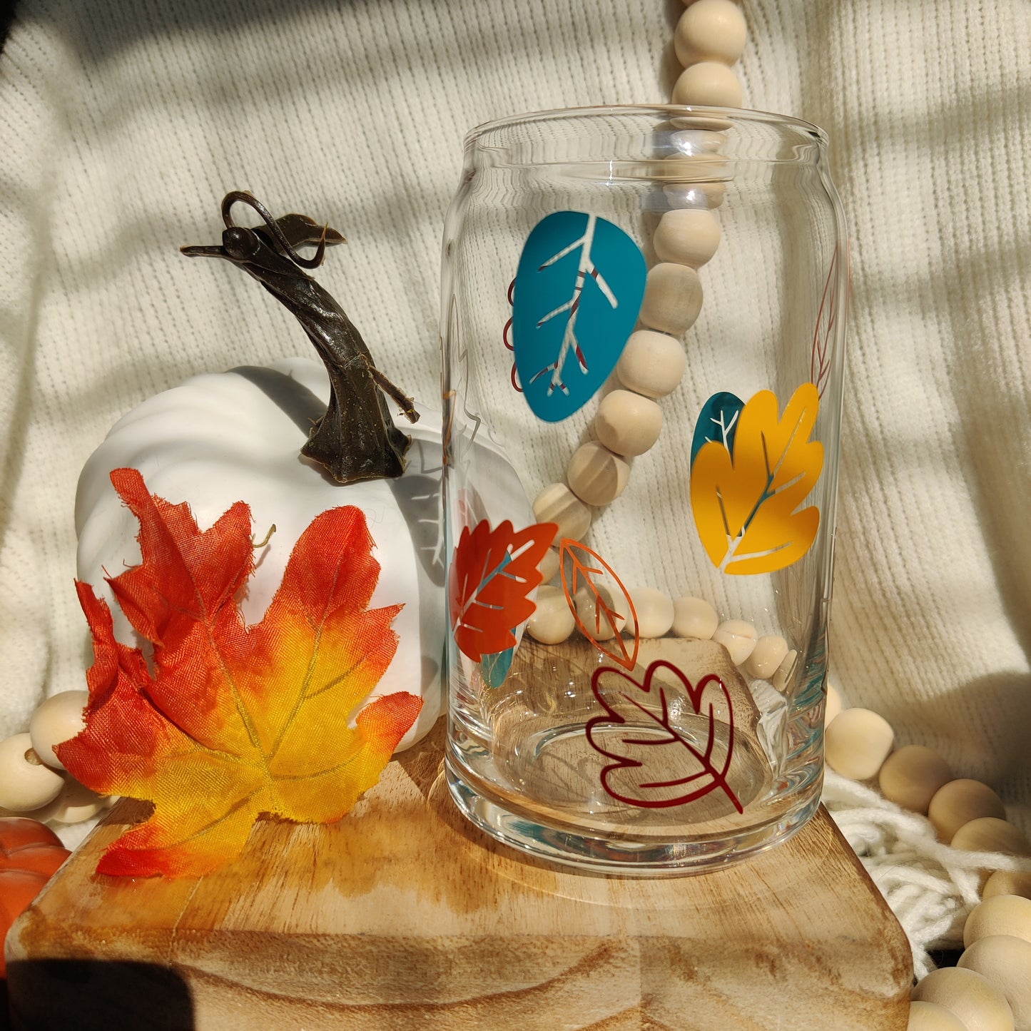 Autumn Leaves Glass Cup