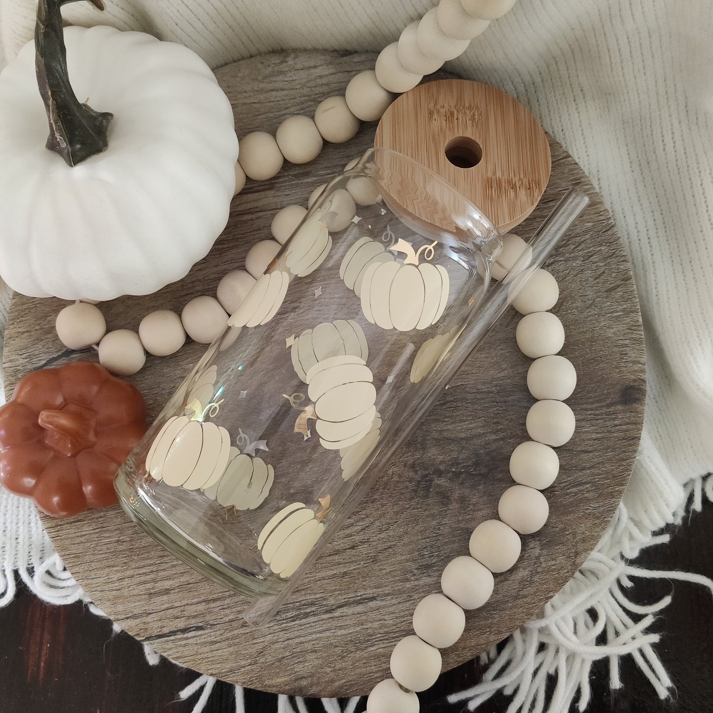 Cream Pumpkins Glass Cup