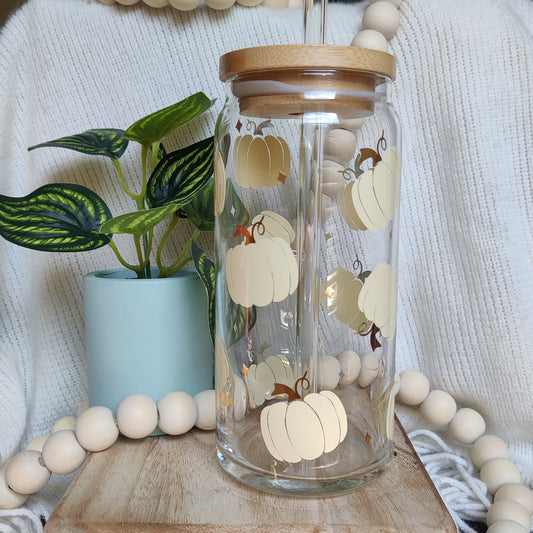 Cream Pumpkins Glass Cup