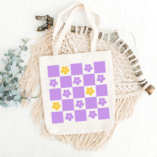Checkered Daisy Tote Bag