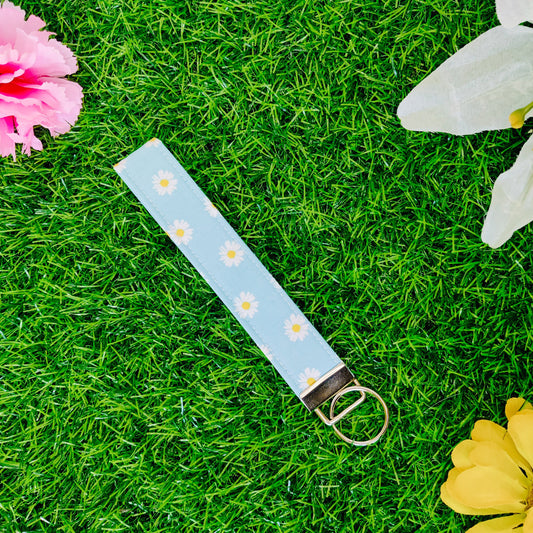 Blue Daisy Keychain Wristlet