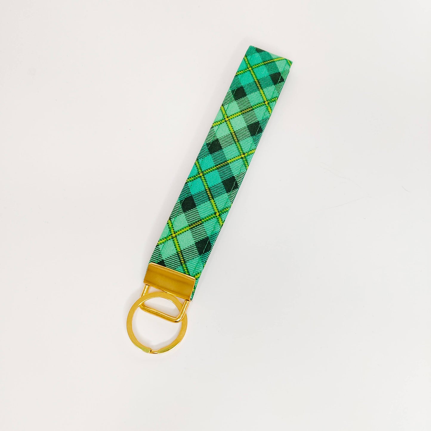 Green Plaid Keychain Wristlet