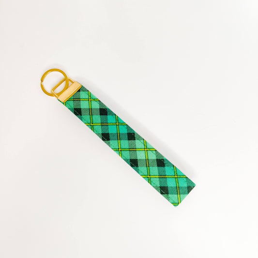 Green Plaid Keychain Wristlet