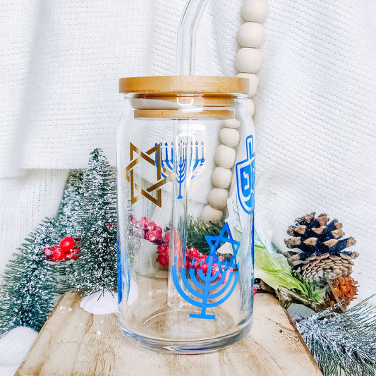 Hanukkah Can Glass Cup