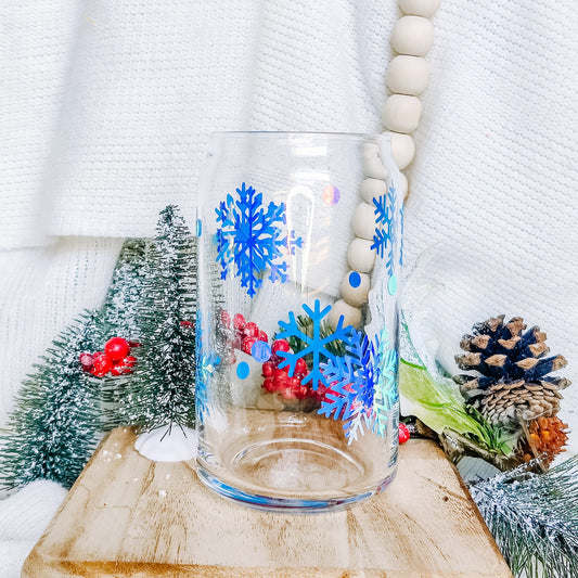 Snowflakes Can Glass Cup