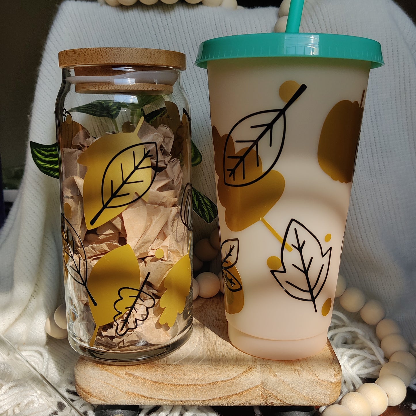 Leaves and Silhouettes Glass Cup