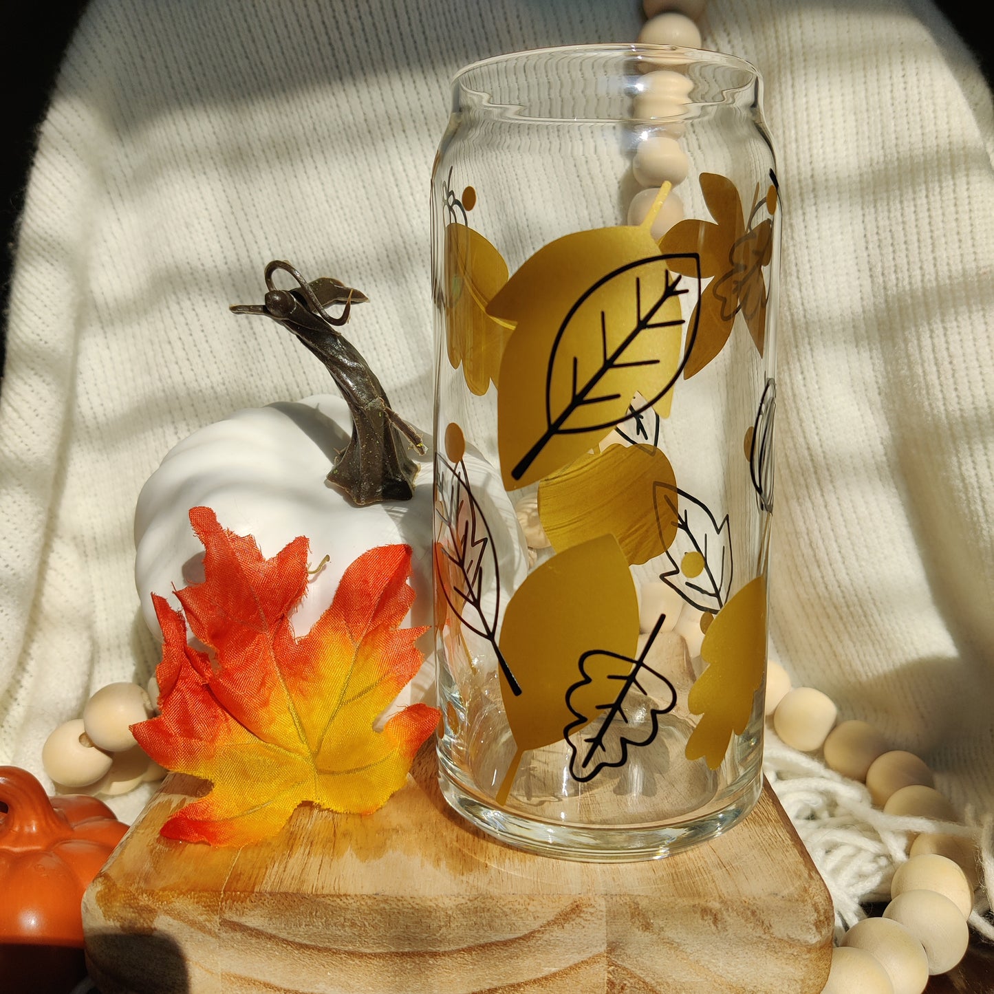 Leaves and Silhouettes Glass Cup