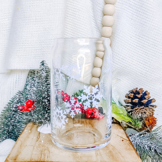 Pawprint Snowflakes Can Glass Cup