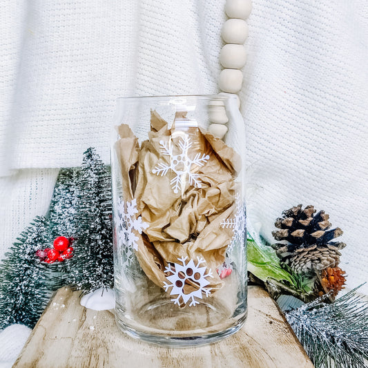 Pawprint Snowflakes Can Glass Cup