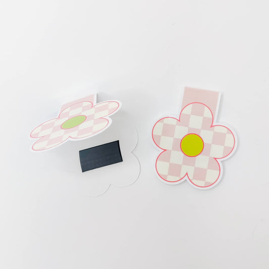 Pink Checkered Daisy Magnetic Bookmark