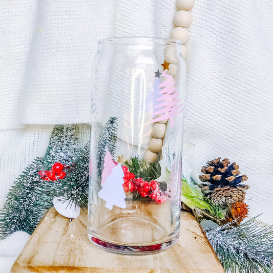 Pink and White Trees Can Glass Cup