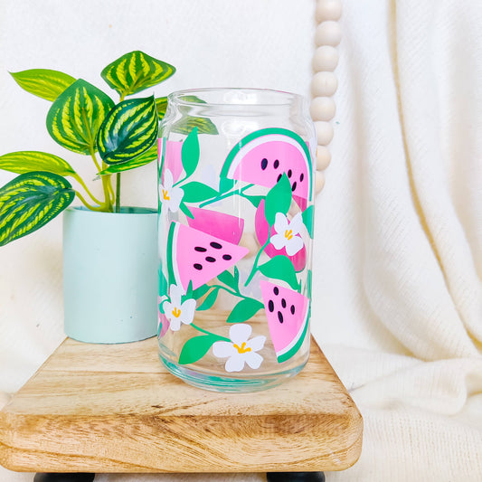 Watermelon Blossom Can Glass Cup