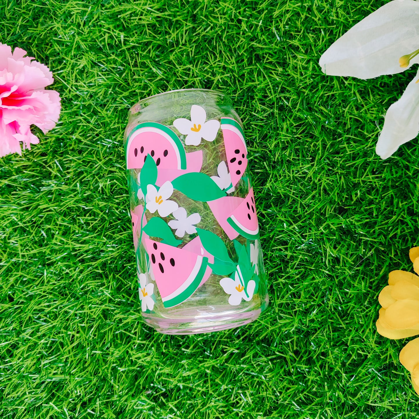 Watermelon Blossom Can Glass Cup