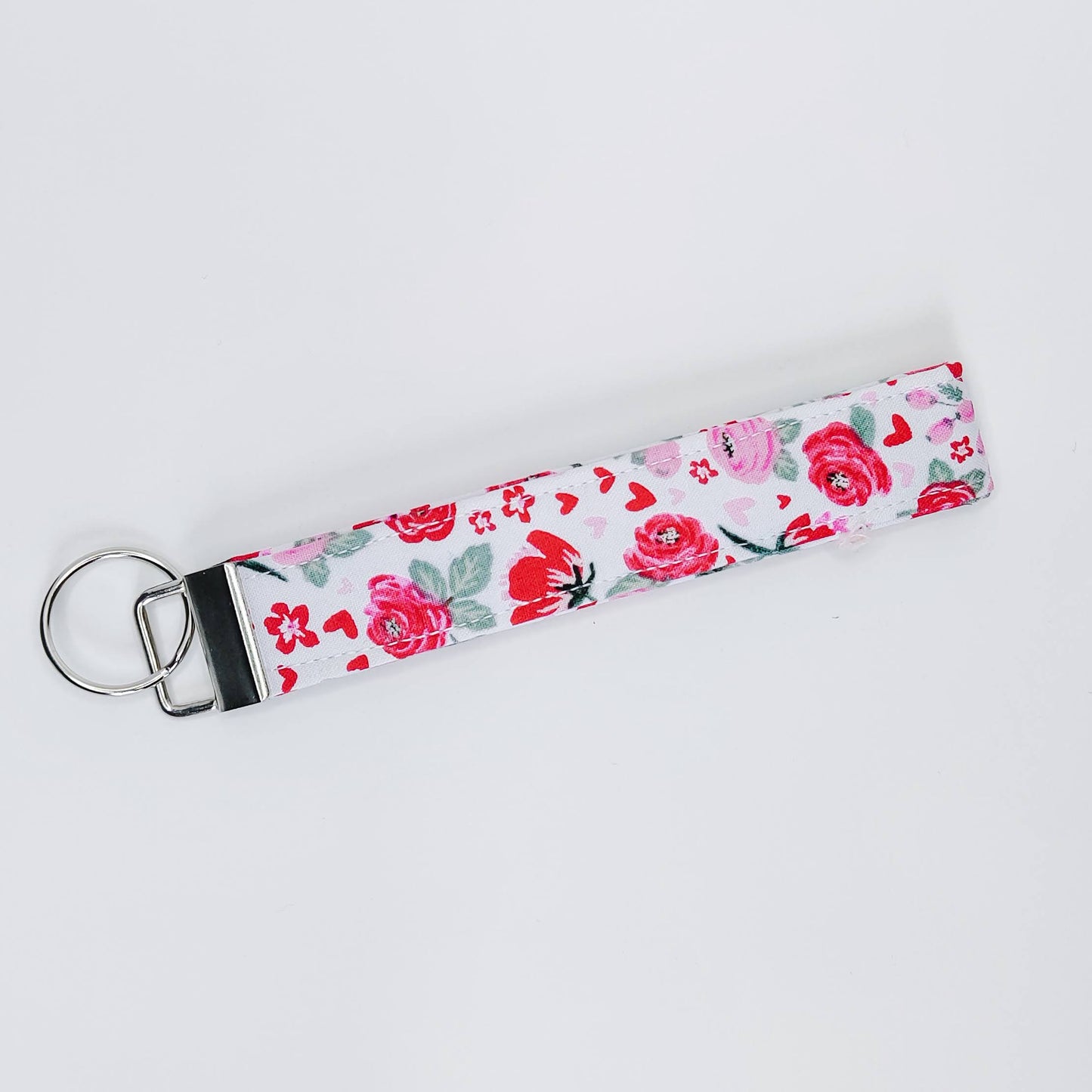 White Floral Valentine Keychain Wristlet
