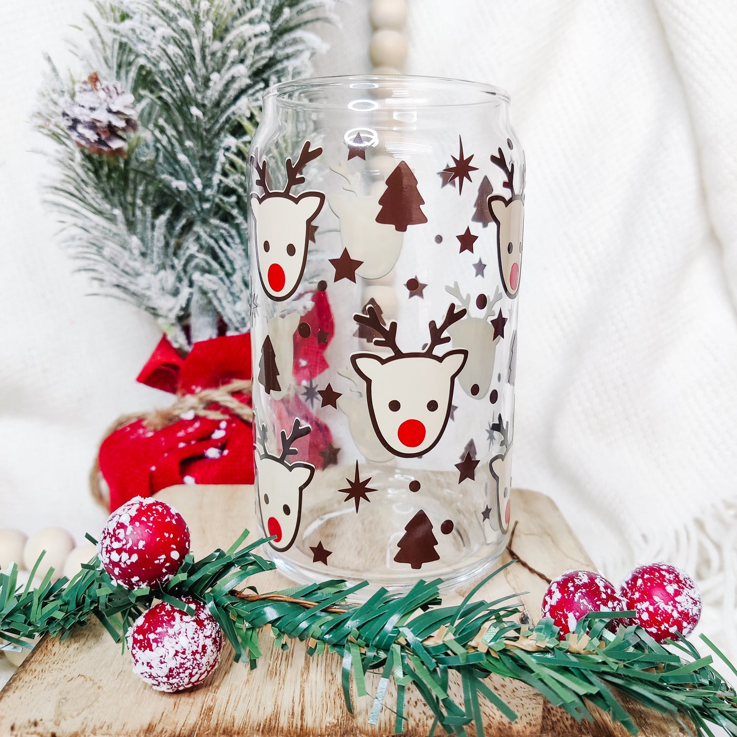 Reindeer Can Glass Cup