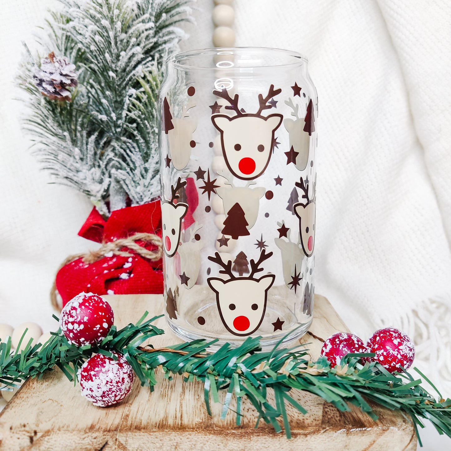 Reindeer Can Glass Cup