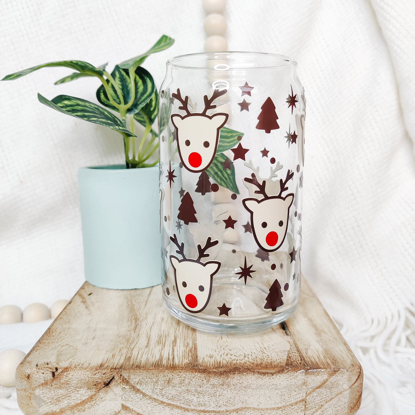 Reindeer Can Glass Cup