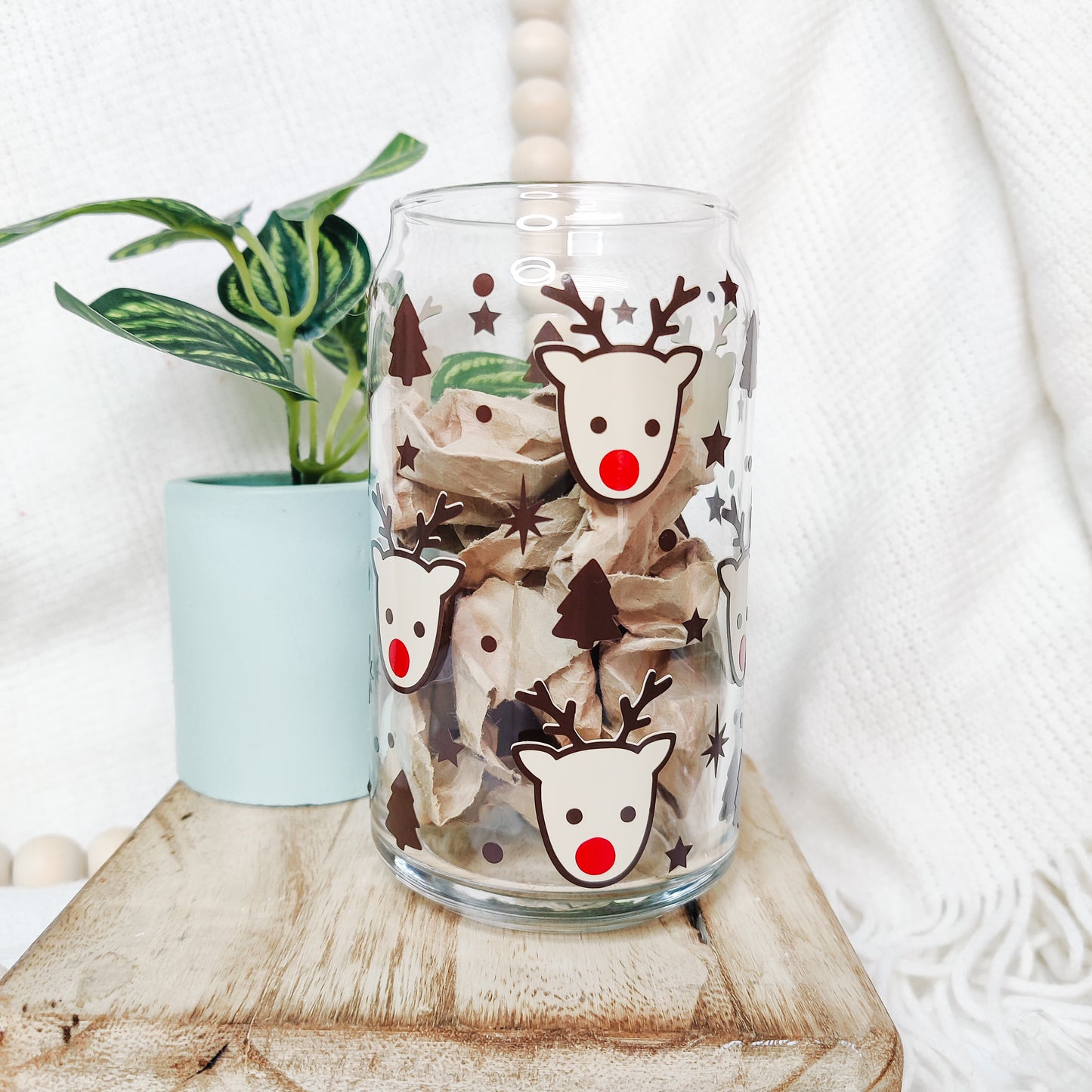 Reindeer Can Glass Cup