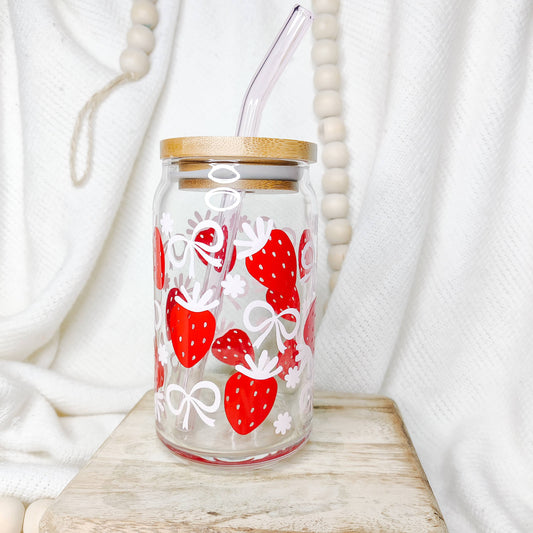 Berries and Bows Can Glass Cup