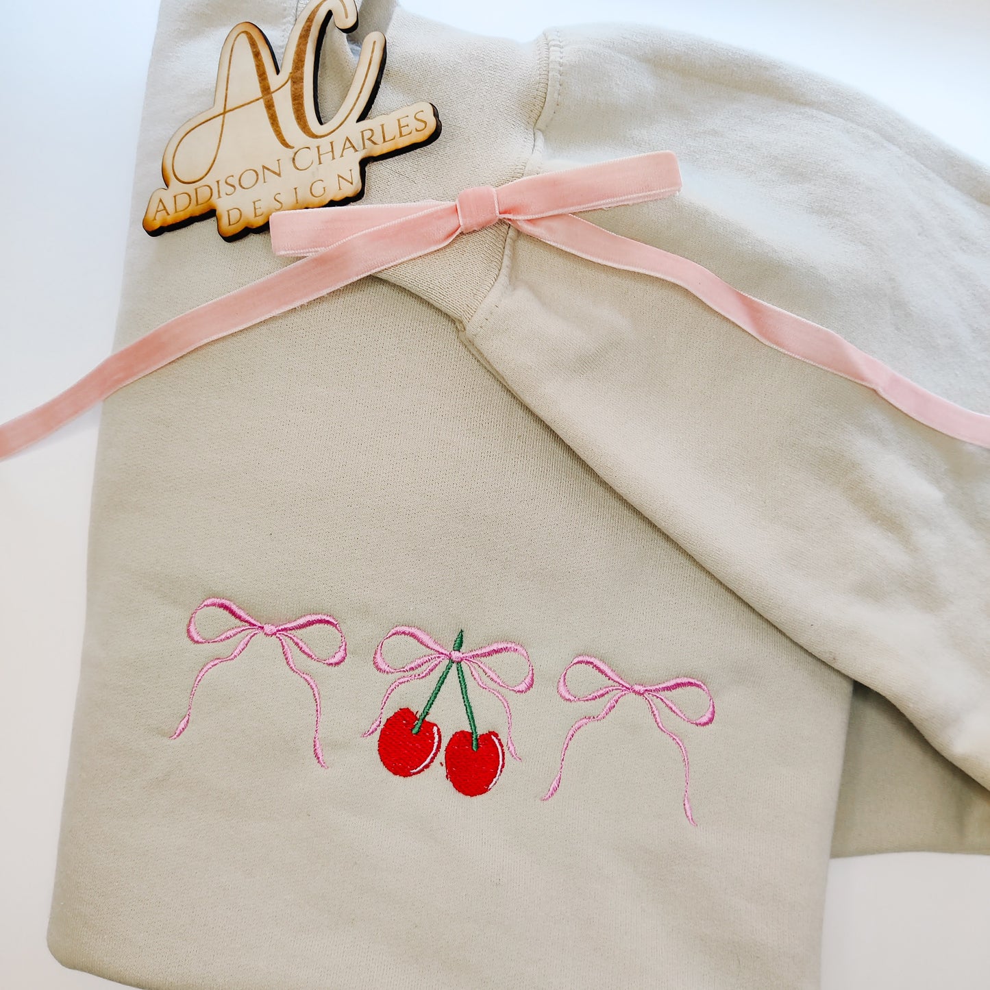 Cherry and Bows Embroidered Sweatshirt