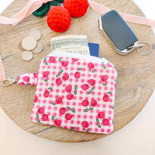 Gingham Cherries Zipper Pouch