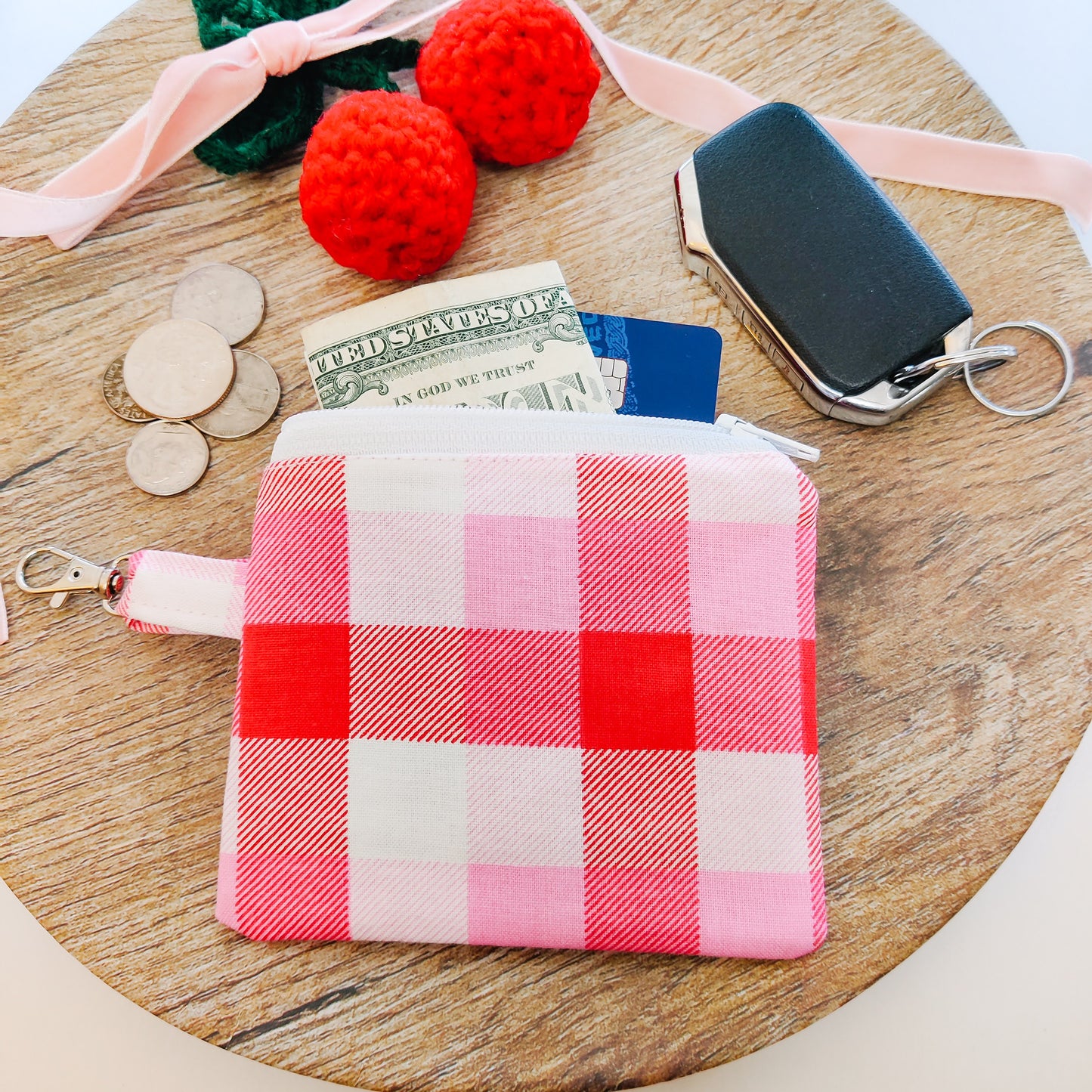 Pink Plaid Zipper Pouch