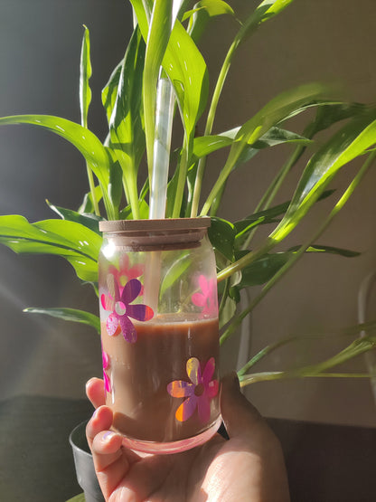 Holographic Pink Daisy Can Glass Cup