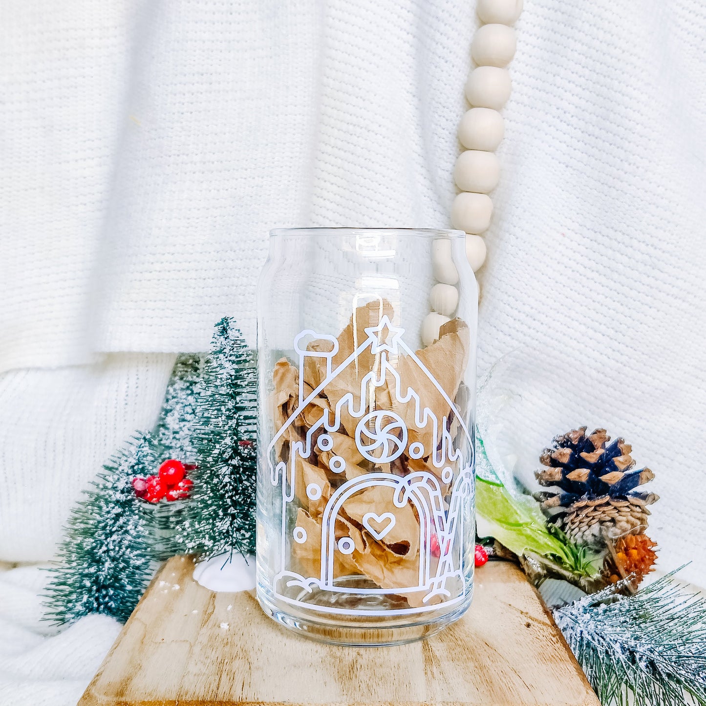 Gingerbread House Can Glass Cup