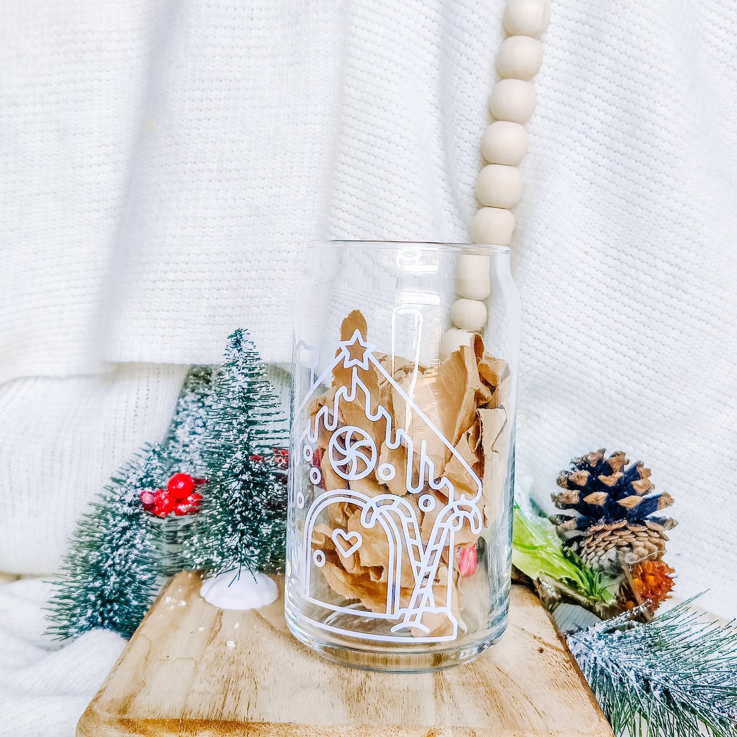 Gingerbread House Can Glass Cup