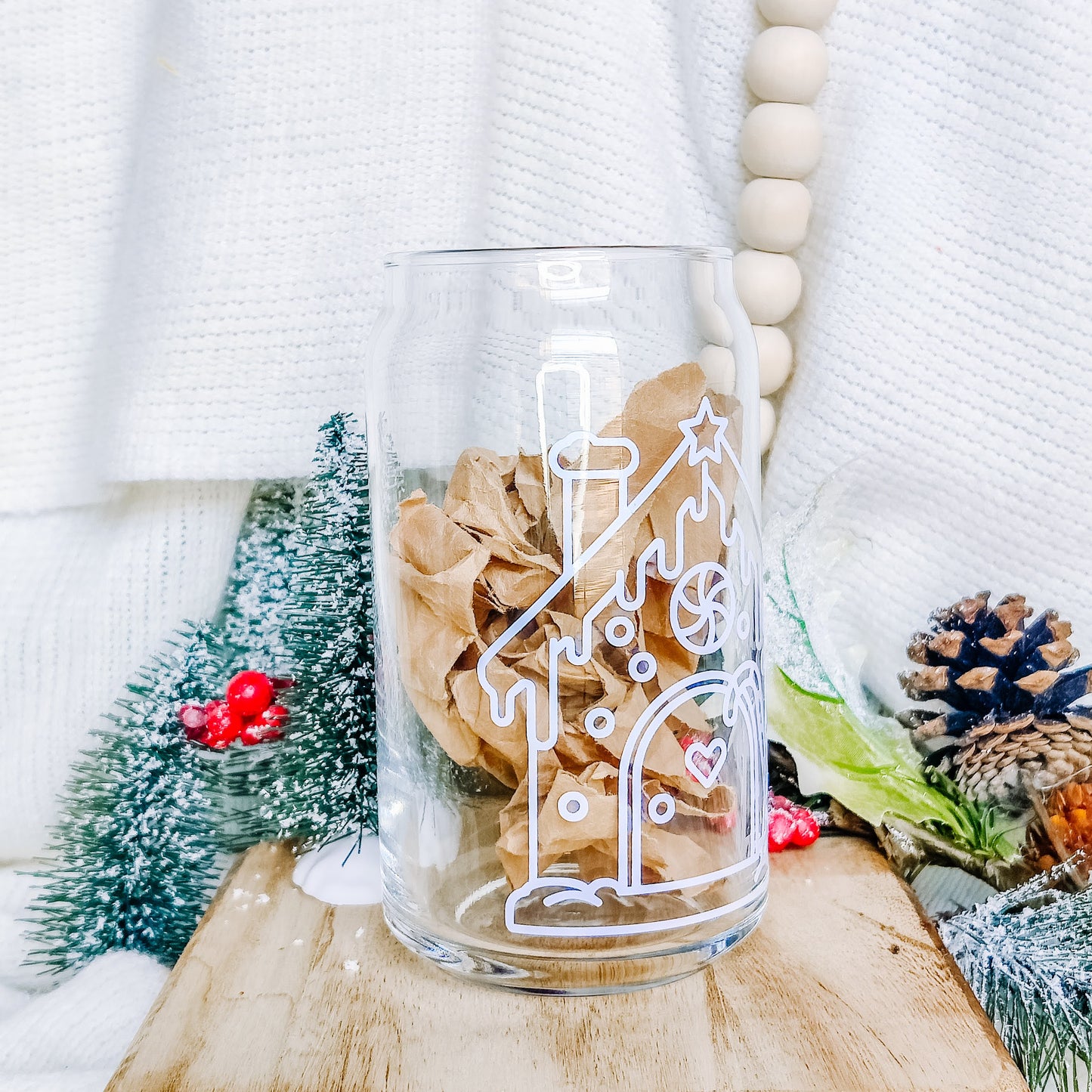 Gingerbread House Can Glass Cup