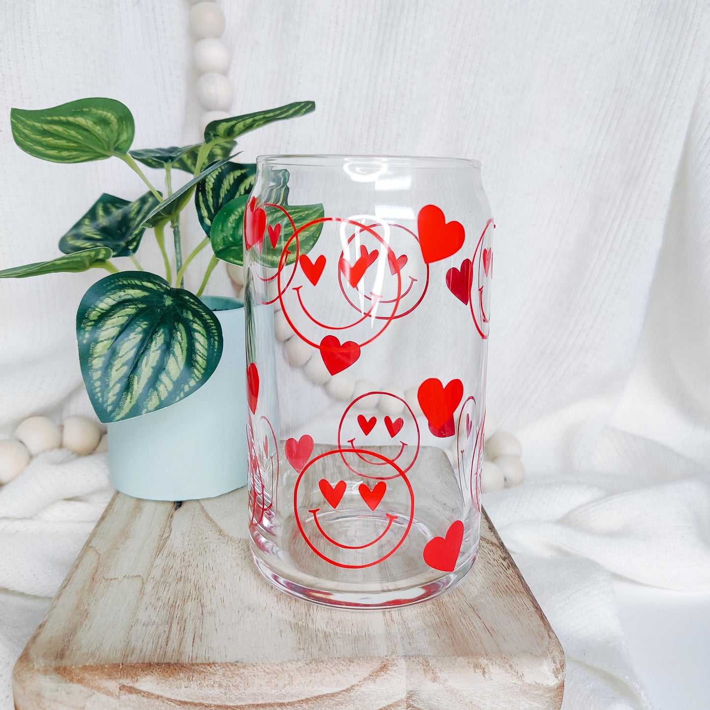 Happy Face Valentine Can Glass Cup