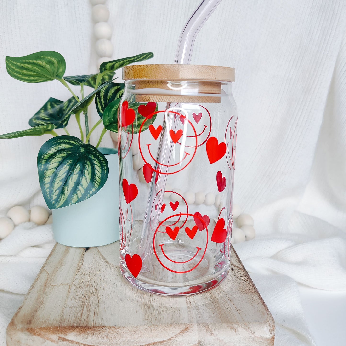 Happy Face Valentine Can Glass Cup