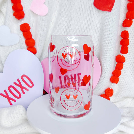 Happy Face Valentine Can Glass Cup