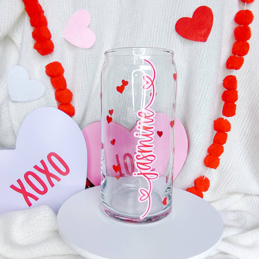 Valentine Personalized Name Can Glass Cup