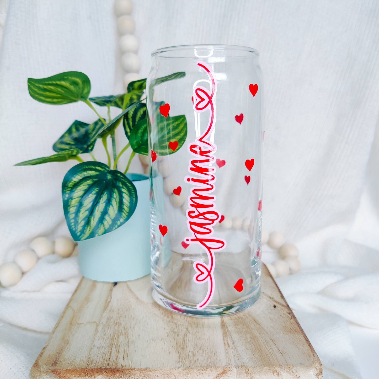 Valentine Personalized Name Can Glass Cup