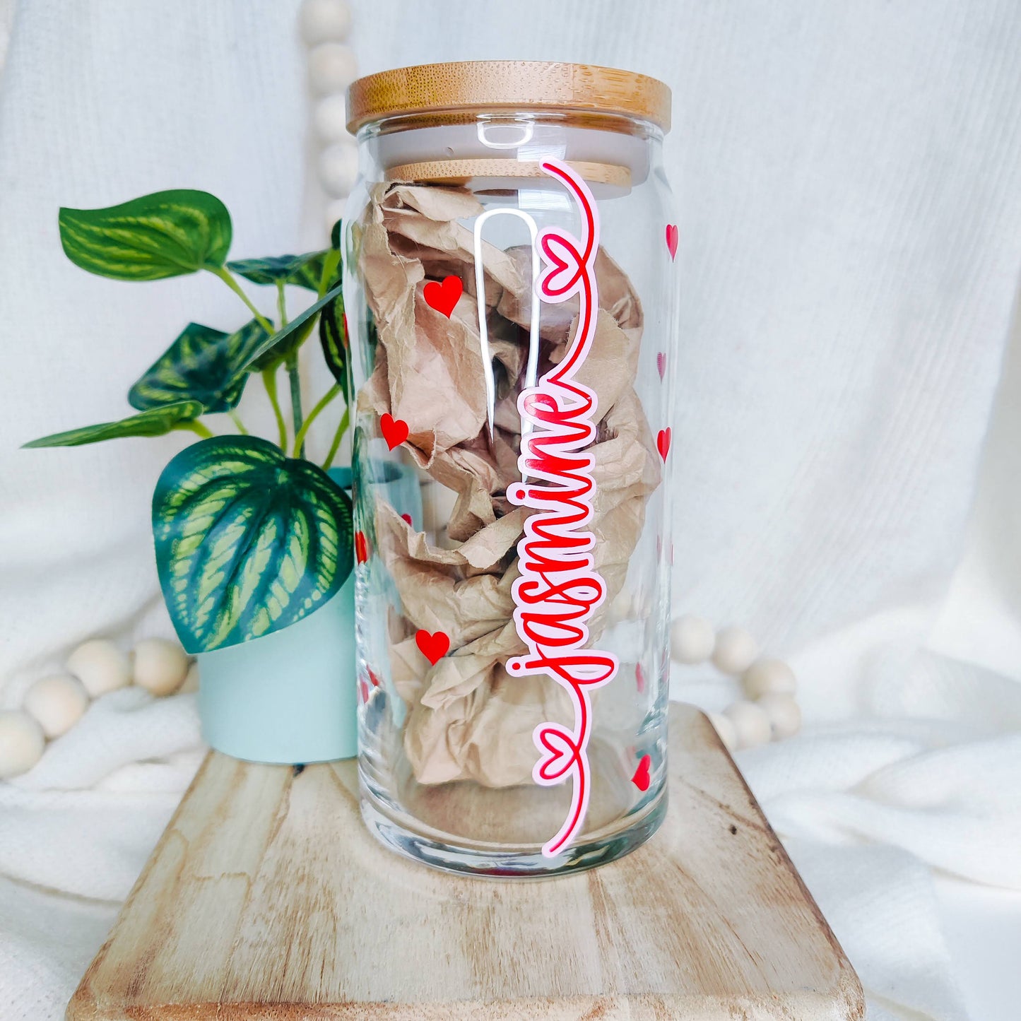 Valentine Personalized Name Can Glass Cup