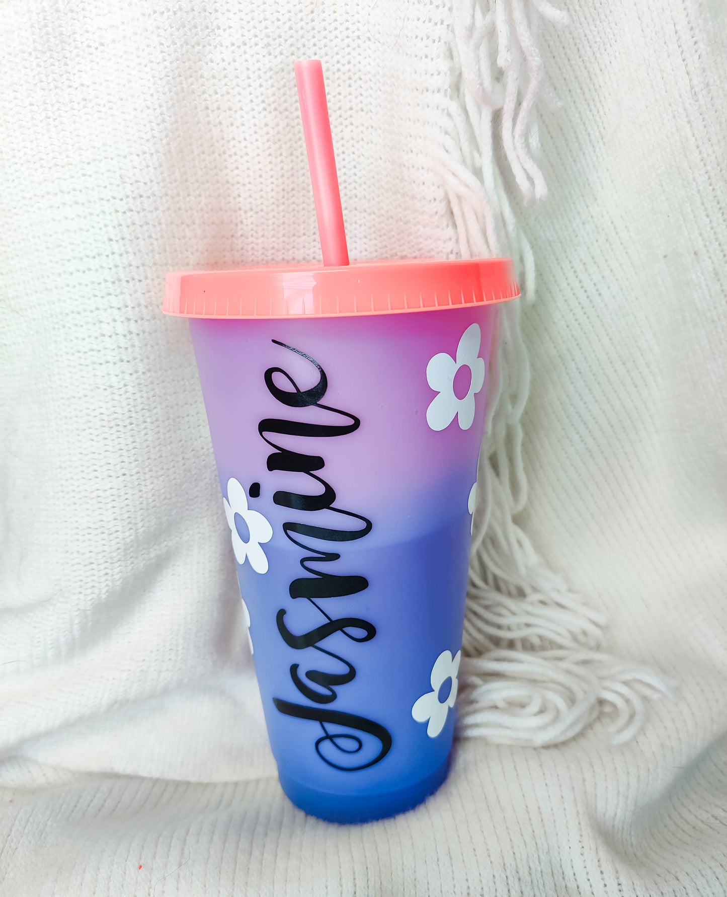 Daisy Tumbler With Straw Cold Drink Tumbler Cup Personalized