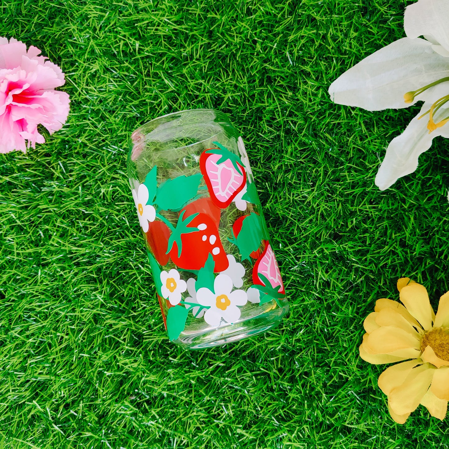 Strawberry Blossom Can Glass Cup