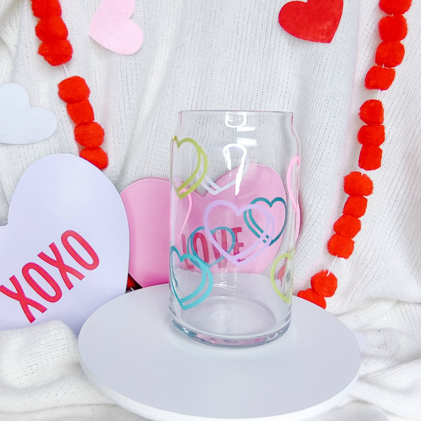 Conversation Hearts Can Glass Cup